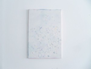 Jacopo Miliani, Untitled, 2014, spray acrilico e coriandoli su tela, 40x60 cm 